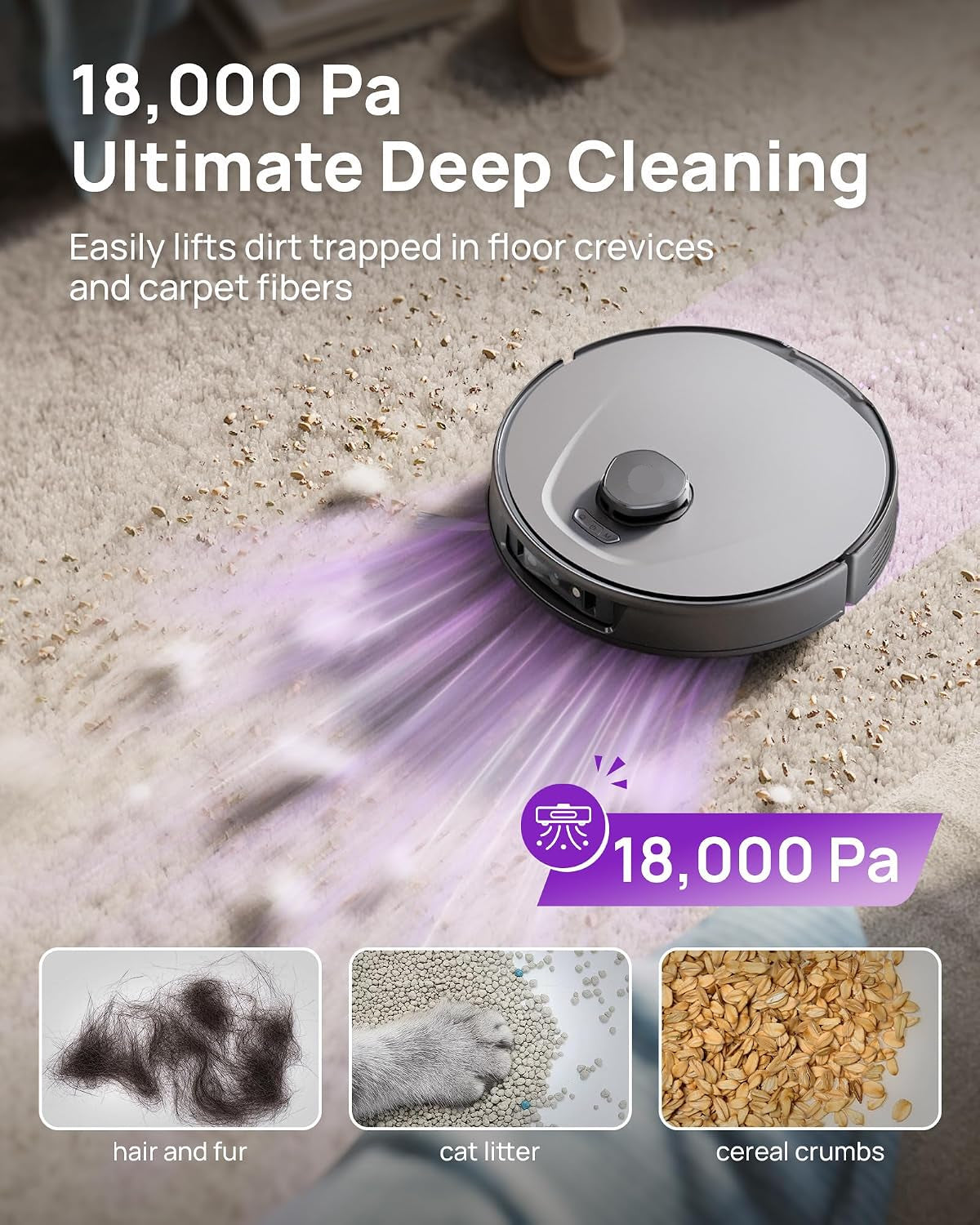 P10 Ultra Robot Vacuum and Mop Combo, 18,000 Pa Suction, Self-Emptying, Auto-Extending Edge Mopping, 140℉ Hot-Water Self-Cleaning, Lidar Navigation, Automatic Tanglecut for Pet Hair, 4 Carpet Modes