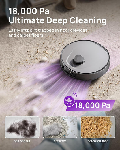 P10 Ultra Robot Vacuum and Mop Combo, 18,000 Pa Suction, Self-Emptying, Auto-Extending Edge Mopping, 140℉ Hot-Water Self-Cleaning, Lidar Navigation, Automatic Tanglecut for Pet Hair, 4 Carpet Modes