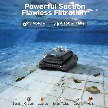 Robotic Pool Vacuum Cleaner CP20 Cordless Wall-Climbing for Above-Ground Pools and In-Ground Pools