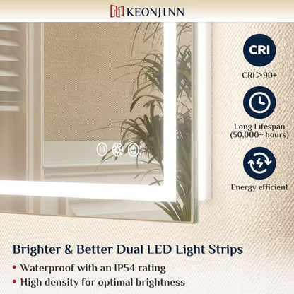 55 In. W X 36 In. H Rectangular Frameless LED Lighted Bathroom Vanity Mirror with Light with Backlit and Anti-Fog