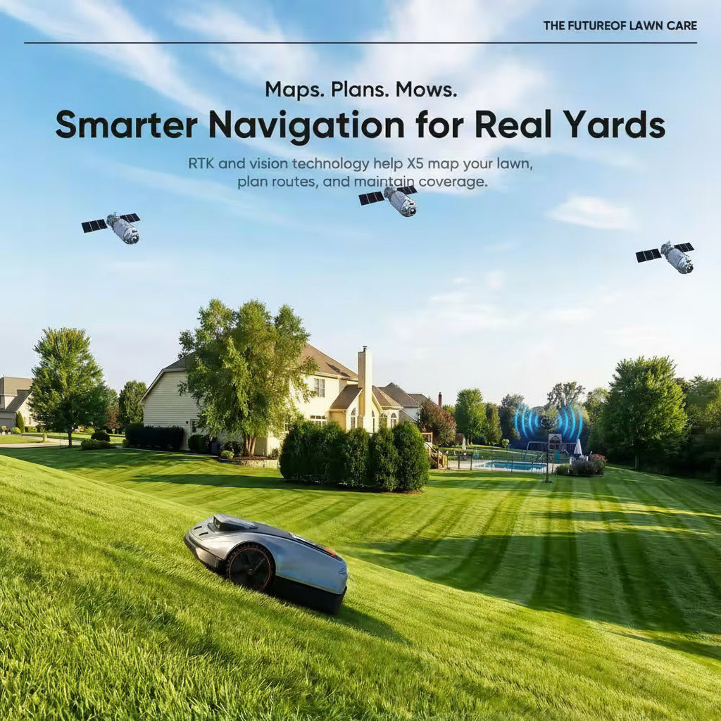 X5 AWD Wireless 8 In. Robot Lawn Mower for 0.5 Acre, No Boundary Wire, RTK plus Vision, AI Obstacle Avoidance