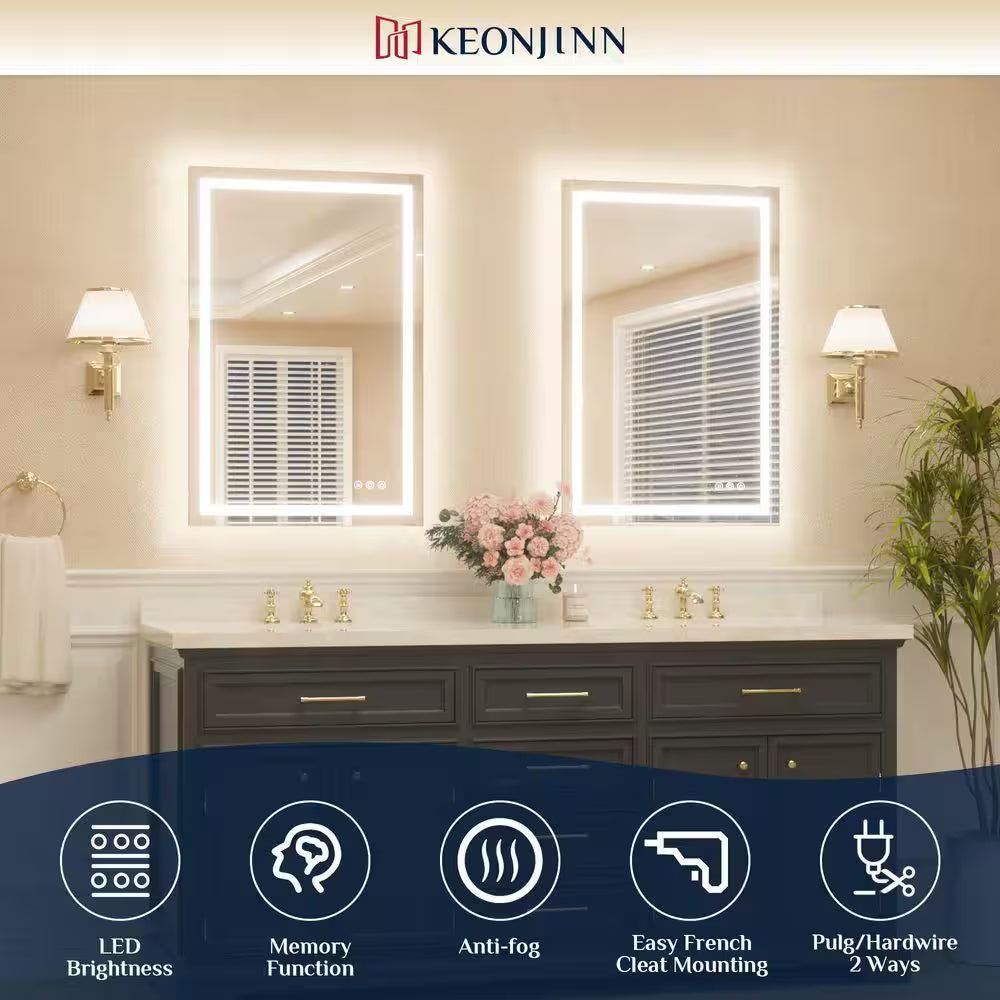 55 In. W X 36 In. H Rectangular Frameless LED Lighted Bathroom Vanity Mirror with Light with Backlit and Anti-Fog
