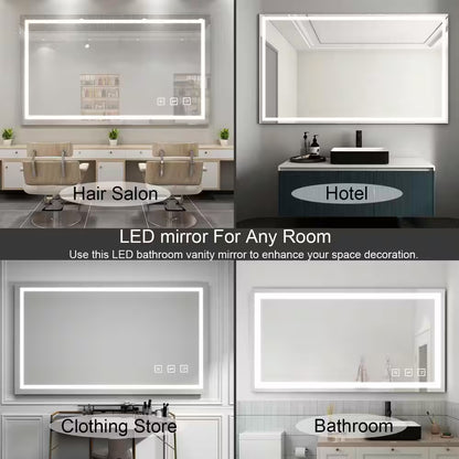 60 In. W X 36 In. H Rectangular Frameless LED Light Anti-Fog Wall Bathroom Vanity Mirror Front Light Super Bright