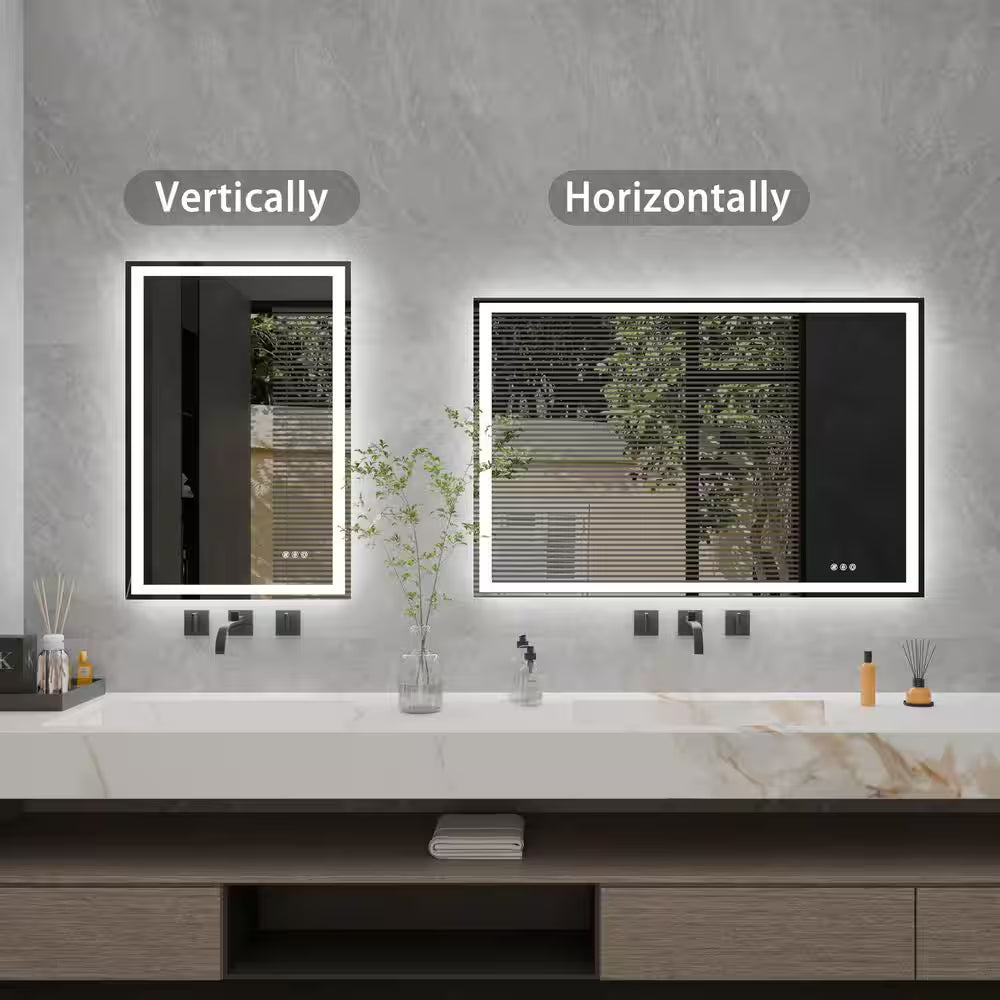 48 In. W X 36 In. H Rectangular Frameless Anti-Fog Dimmable Wall Bathroom Vanity Mirror with Backlit and Front Lit
