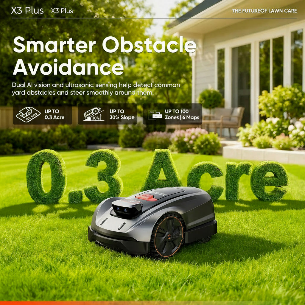 X3 plus Wireless AI Robot Lawn Mower | 0.3 Acre