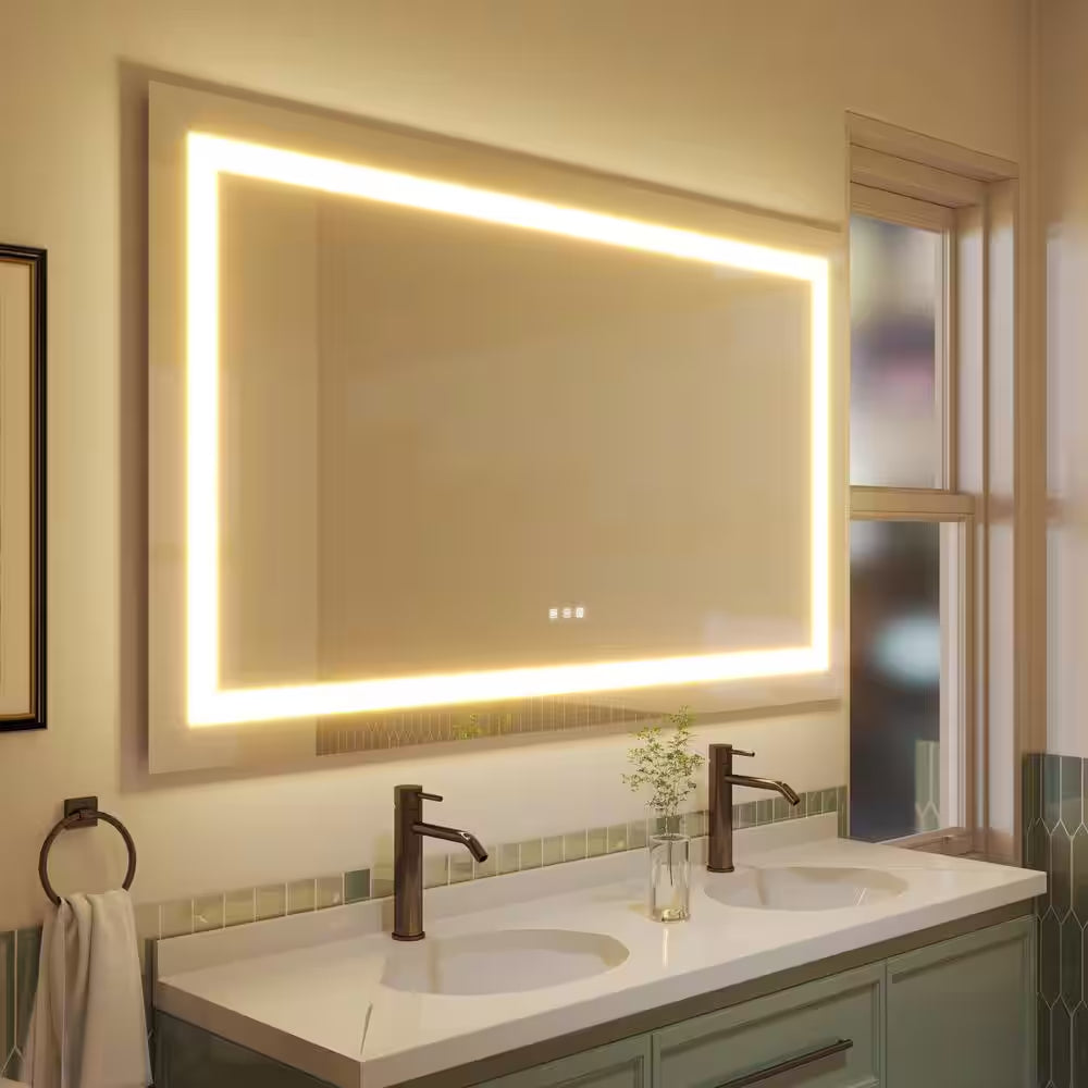 60 In. W X 36 In. H Rectangular Frameless LED Light Anti-Fog Wall Bathroom Vanity Mirror Front Light Super Bright