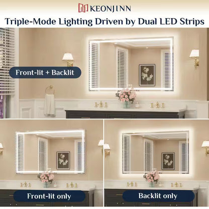 55 In. W X 36 In. H Rectangular Frameless LED Lighted Bathroom Vanity Mirror with Light with Backlit and Anti-Fog