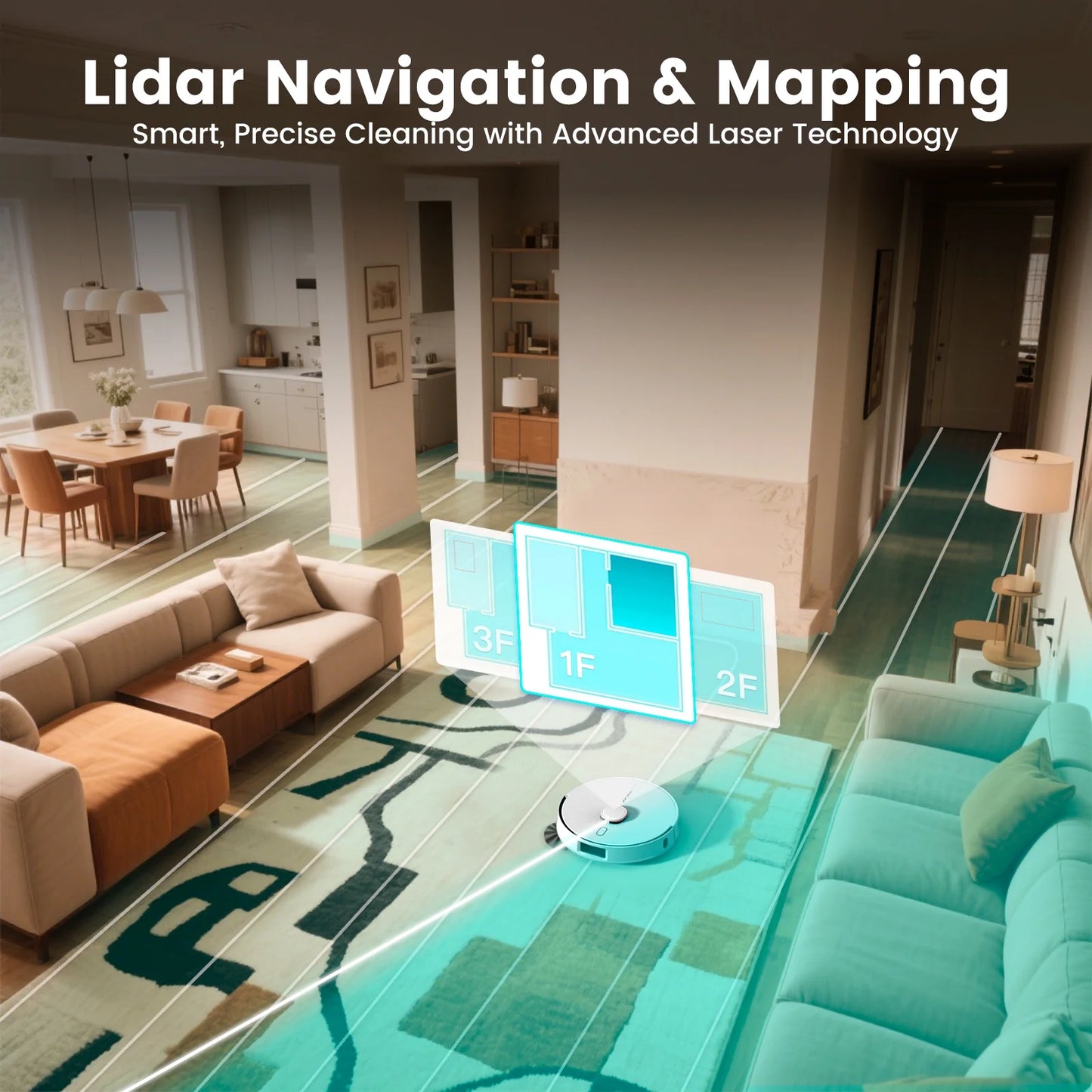 L60+ Self-Empty Robot Vacuum and Mop Cleaner with Ultrasonic Carpet Detection,6000Pa Suction,Laser Obstacle Avoidance,240Min Long Runtime