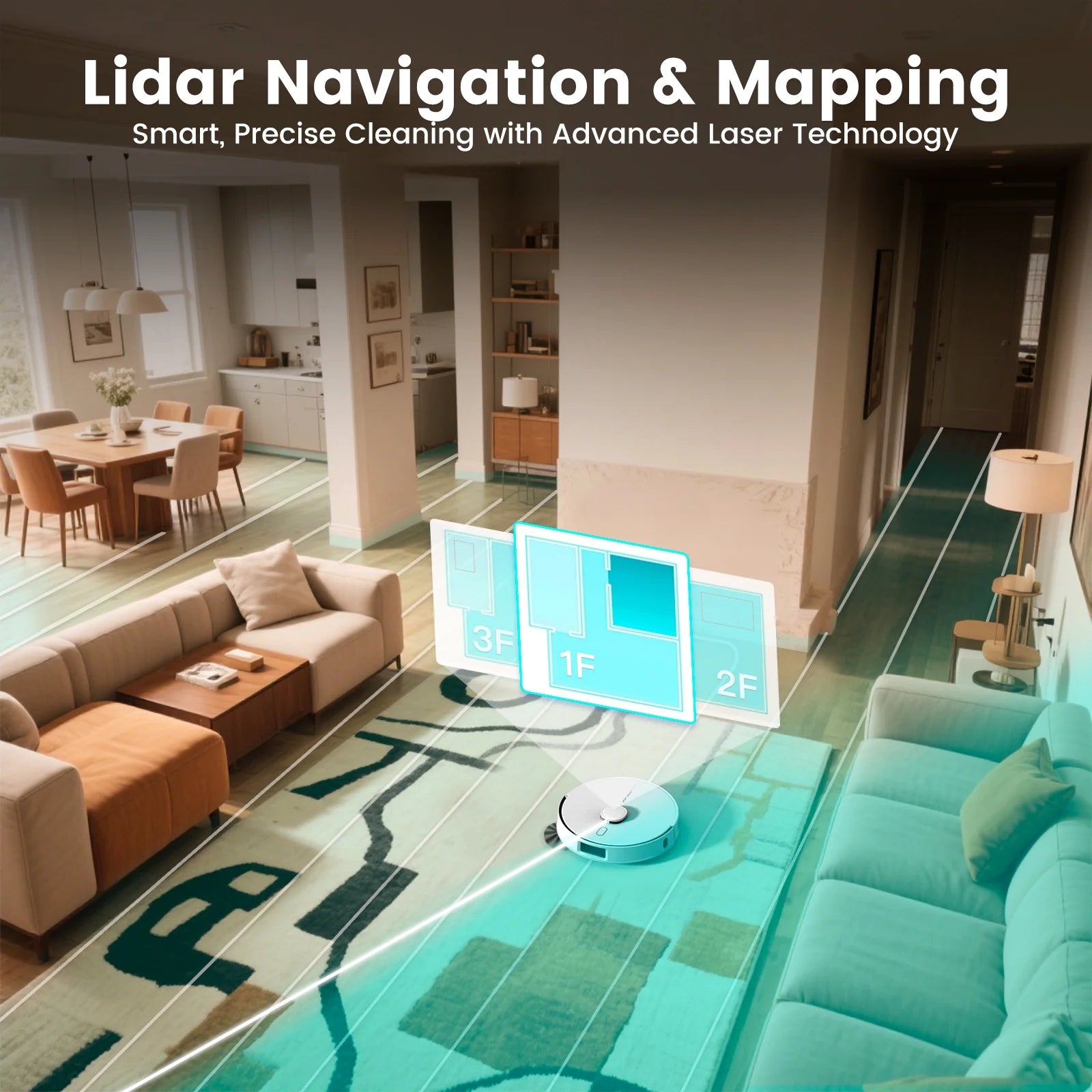 L60+ Self-Empty Robot Vacuum and Mop Cleaner with Ultrasonic Carpet Detection,6000Pa Suction,Laser Obstacle Avoidance,240Min Long Runtime