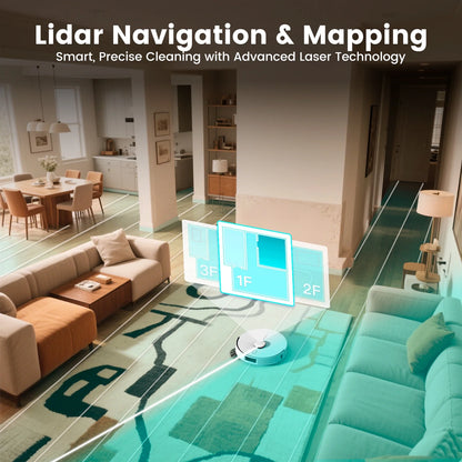 L60+ Self-Empty Robot Vacuum and Mop Cleaner with Ultrasonic Carpet Detection,6000Pa Suction,Laser Obstacle Avoidance,240Min Long Runtime