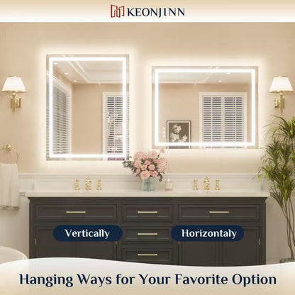 55 In. W X 36 In. H Rectangular Frameless LED Lighted Bathroom Vanity Mirror with Light with Backlit and Anti-Fog