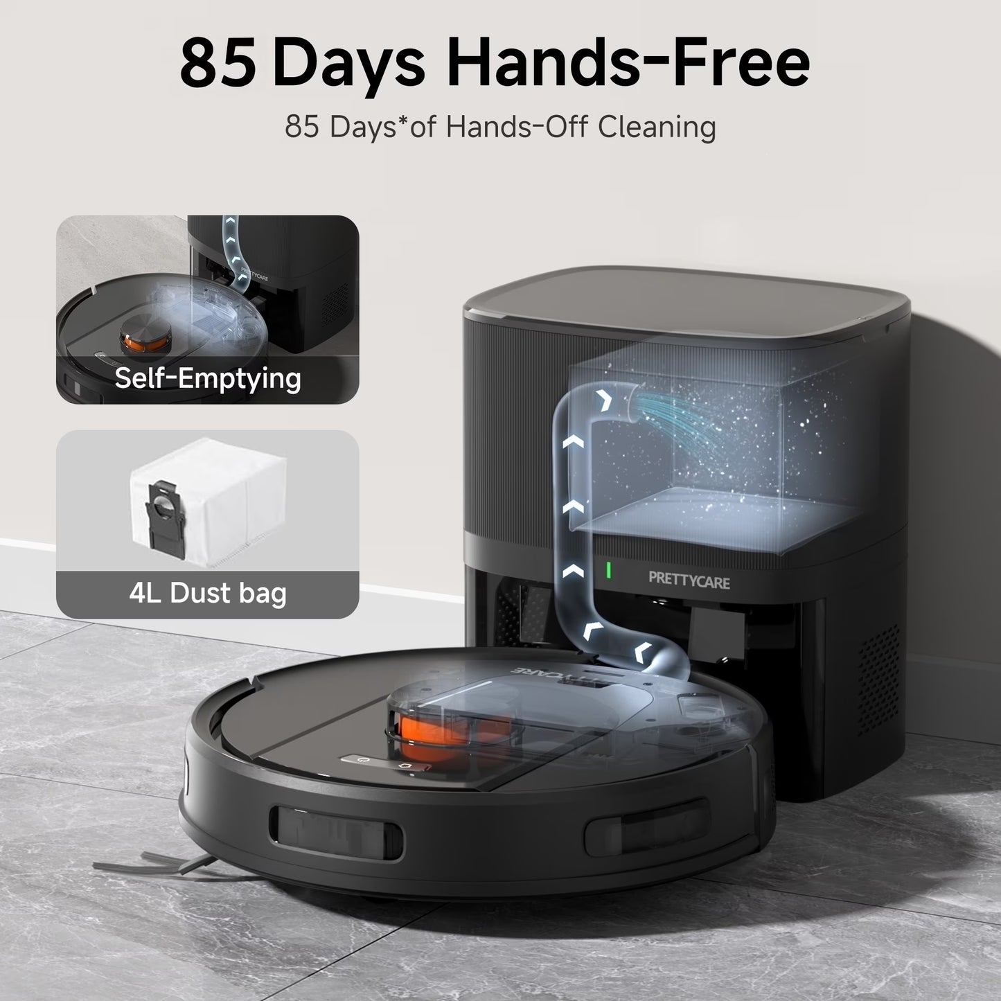 Robot Vacuum and Mop Combo Cleaner 9000Pa,85 Days Self-Emptying & Recharging Station with 3D Home Mapping for Debris/Stain/Hair/Pet, L1 PRO