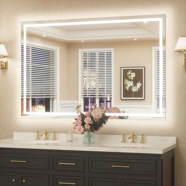 55 In. W X 36 In. H Rectangular Frameless LED Lighted Bathroom Vanity Mirror with Light with Backlit and Anti-Fog