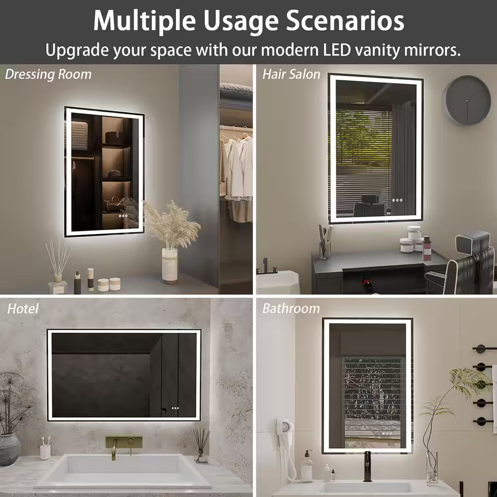 48 In. W X 36 In. H Rectangular Frameless Anti-Fog Dimmable Wall Bathroom Vanity Mirror with Backlit and Front Lit
