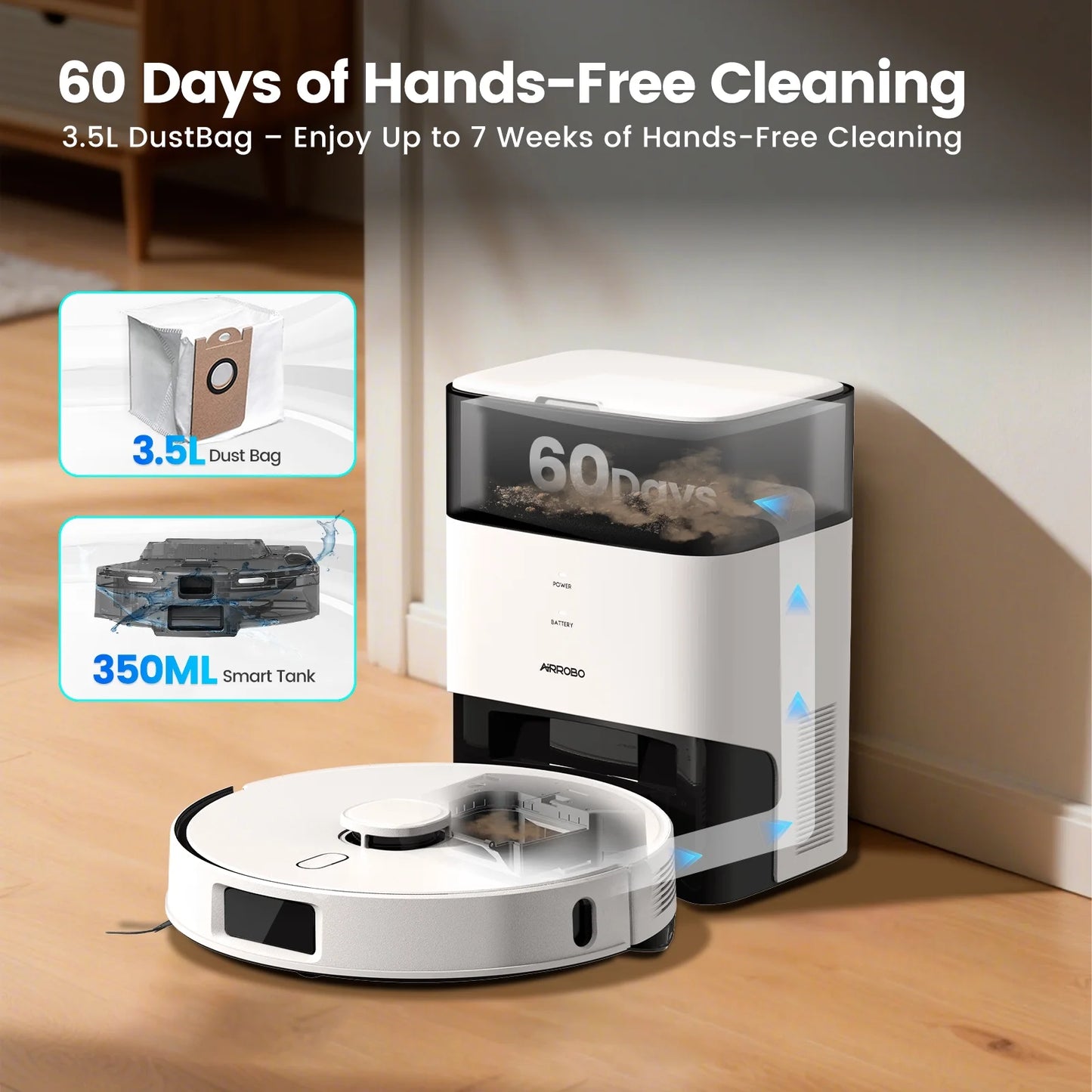 L60+ Self-Empty Robot Vacuum and Mop Cleaner with Ultrasonic Carpet Detection,6000Pa Suction,Laser Obstacle Avoidance,240Min Long Runtime