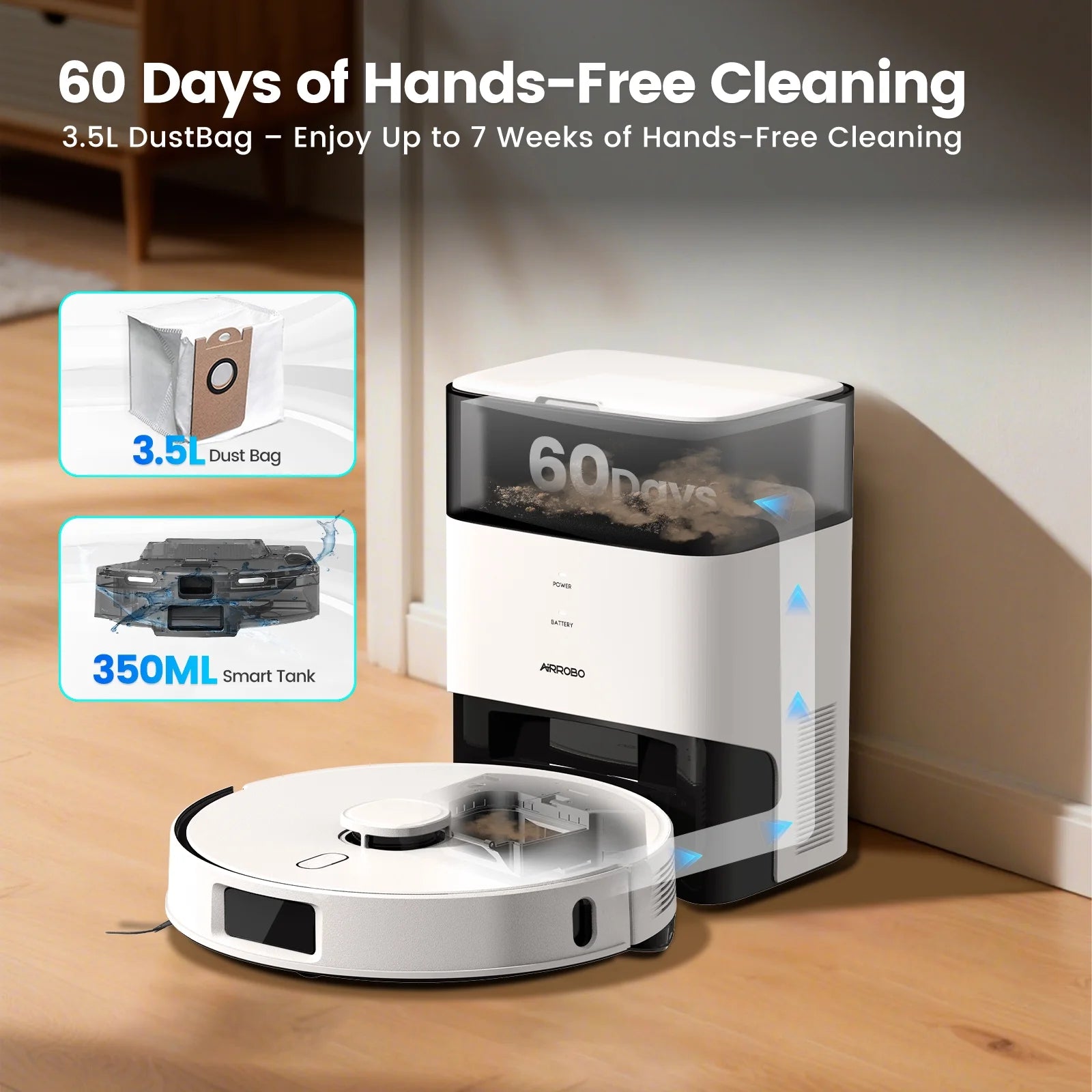 L60+ Self-Empty Robot Vacuum and Mop Cleaner with Ultrasonic Carpet Detection,6000Pa Suction,Laser Obstacle Avoidance,240Min Long Runtime