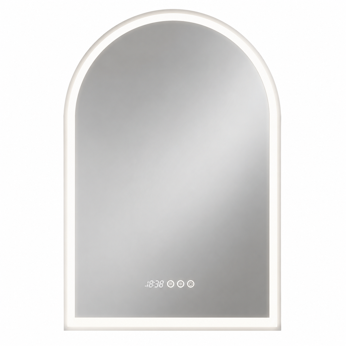 24 In. W X 36 In. H Large Arched Frameless 3-Dimmable Backlit Time Temperature Anti-Fog Wall LED Bathroom Vanity Mirror