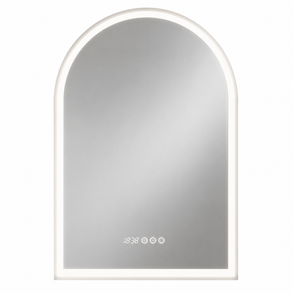24 In. W X 36 In. H Large Arched Frameless 3-Dimmable Backlit Time Temperature Anti-Fog Wall LED Bathroom Vanity Mirror