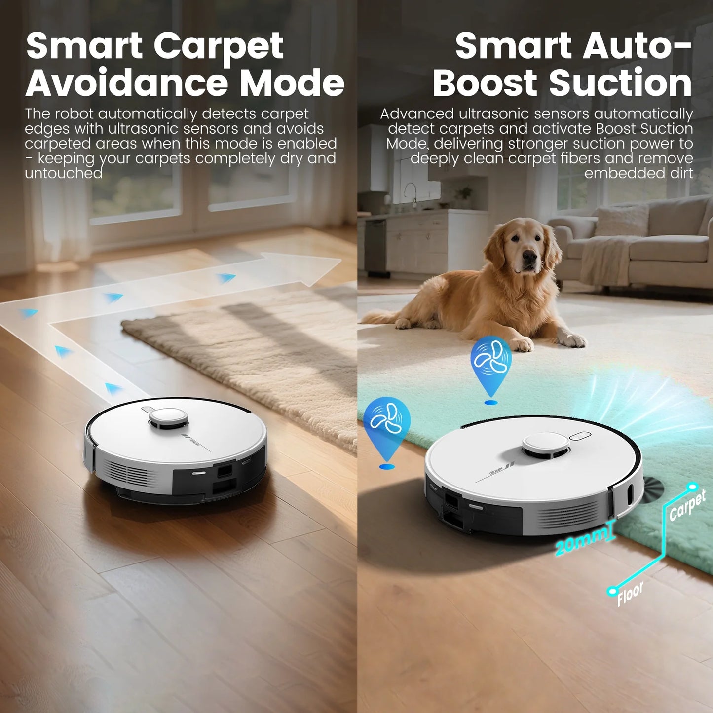 L60+ Self-Empty Robot Vacuum and Mop Cleaner with Ultrasonic Carpet Detection,6000Pa Suction,Laser Obstacle Avoidance,240Min Long Runtime
