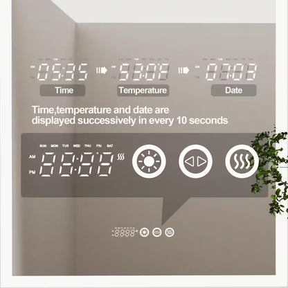 24 In. W X 36 In. H Large Arched Frameless 3-Dimmable Backlit Time Temperature Anti-Fog Wall LED Bathroom Vanity Mirror