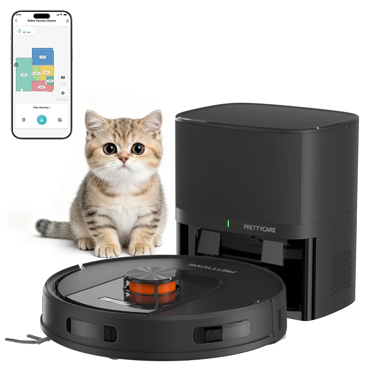 Robot Vacuum and Mop Combo Cleaner 9000Pa,85 Days Self-Emptying & Recharging Station with 3D Home Mapping for Debris/Stain/Hair/Pet, L1 PRO