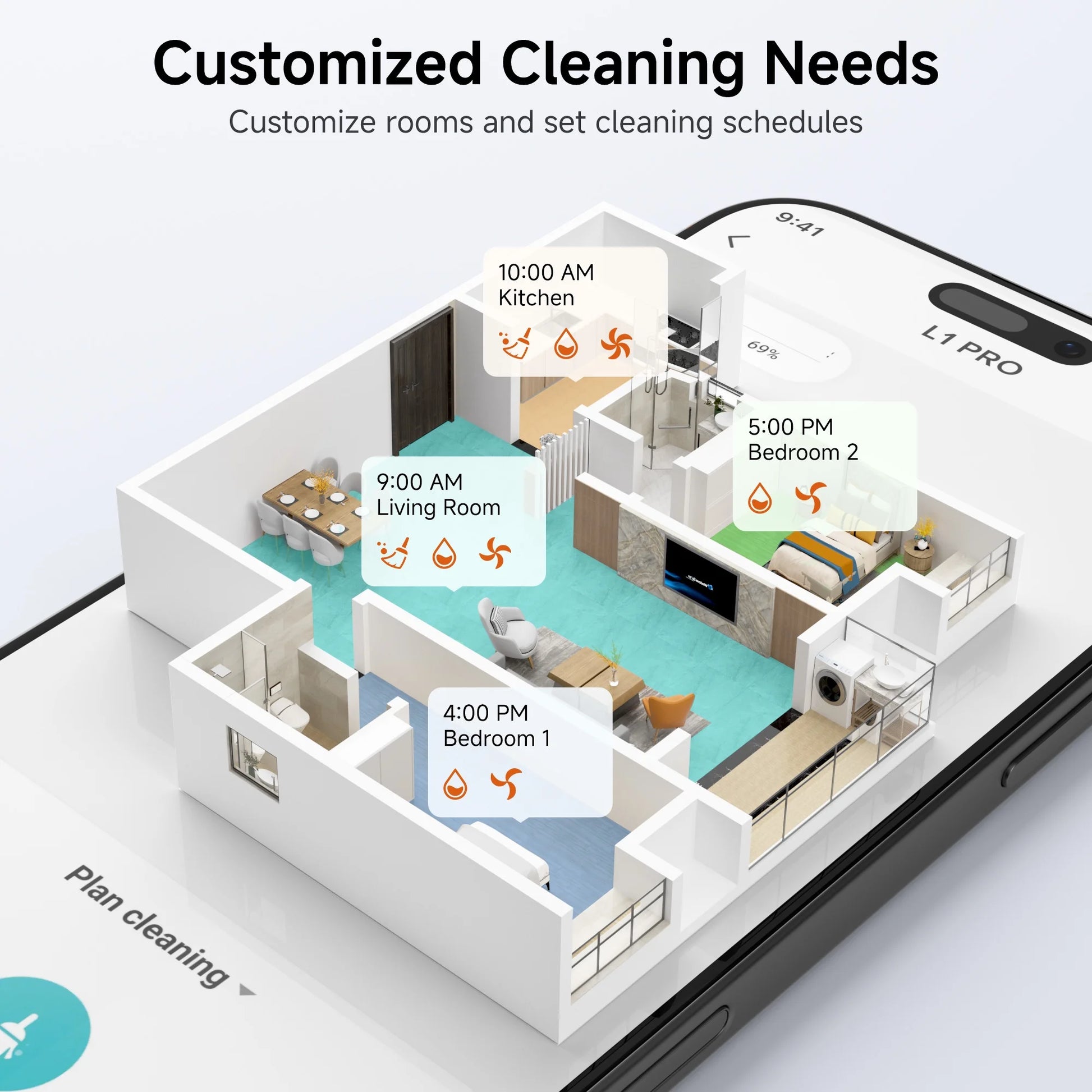 Robot Vacuum and Mop Combo Cleaner 9000Pa,85 Days Self-Emptying & Recharging Station with 3D Home Mapping for Debris/Stain/Hair/Pet, L1 PRO
