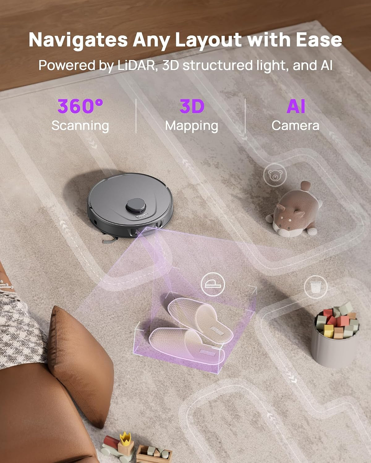 P10 Ultra Robot Vacuum and Mop Combo, 18,000 Pa Suction, Self-Emptying, Auto-Extending Edge Mopping, 140℉ Hot-Water Self-Cleaning, Lidar Navigation, Automatic Tanglecut for Pet Hair, 4 Carpet Modes