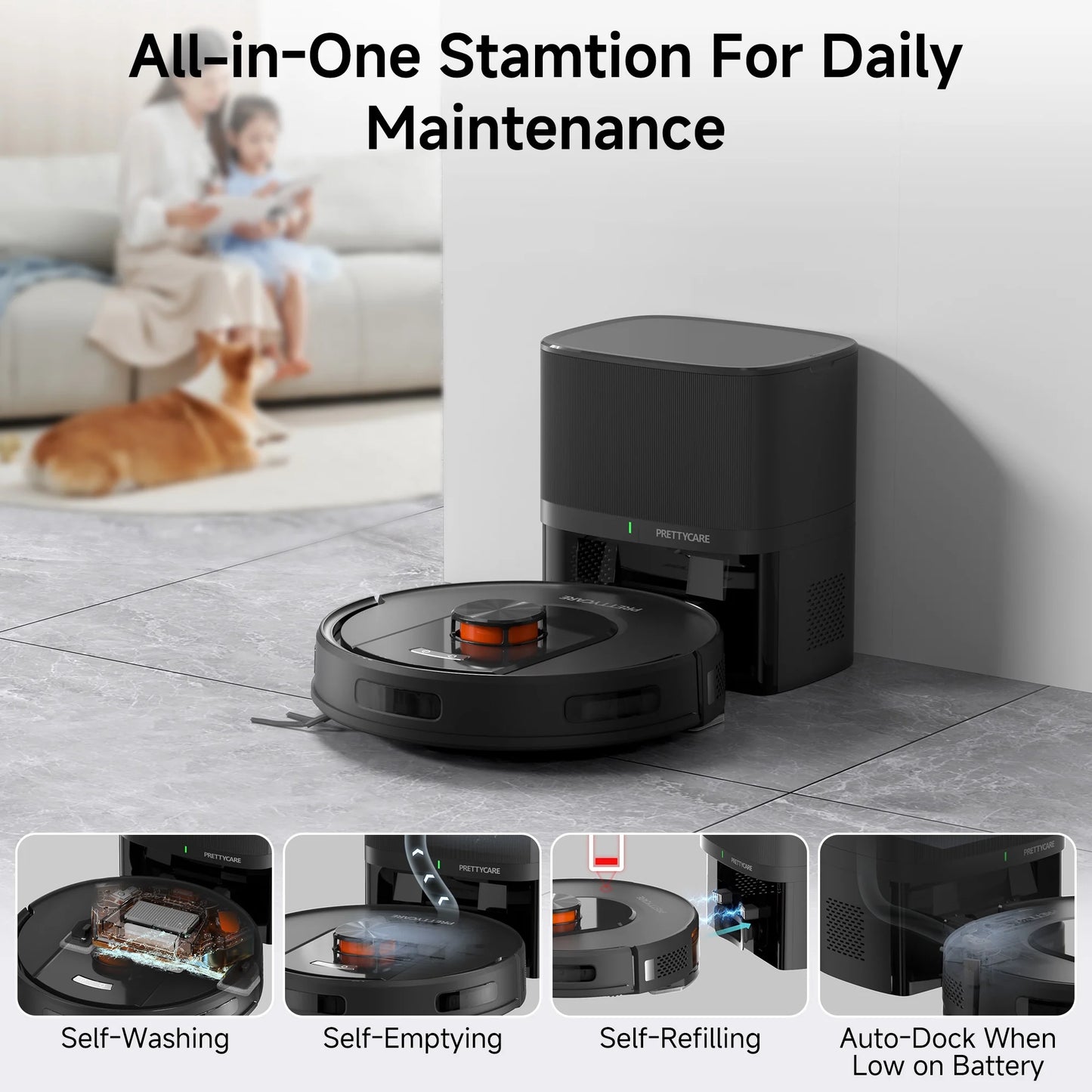 Robot Vacuum and Mop Combo Cleaner 9000Pa,85 Days Self-Emptying & Recharging Station with 3D Home Mapping for Debris/Stain/Hair/Pet, L1 PRO