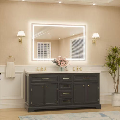 55 In. W X 36 In. H Rectangular Frameless LED Lighted Bathroom Vanity Mirror with Light with Backlit and Anti-Fog