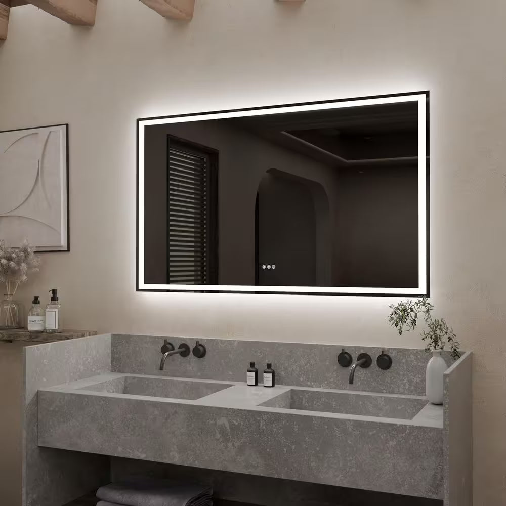 48 In. W X 36 In. H Rectangular Frameless Anti-Fog Dimmable Wall Bathroom Vanity Mirror with Backlit and Front Lit