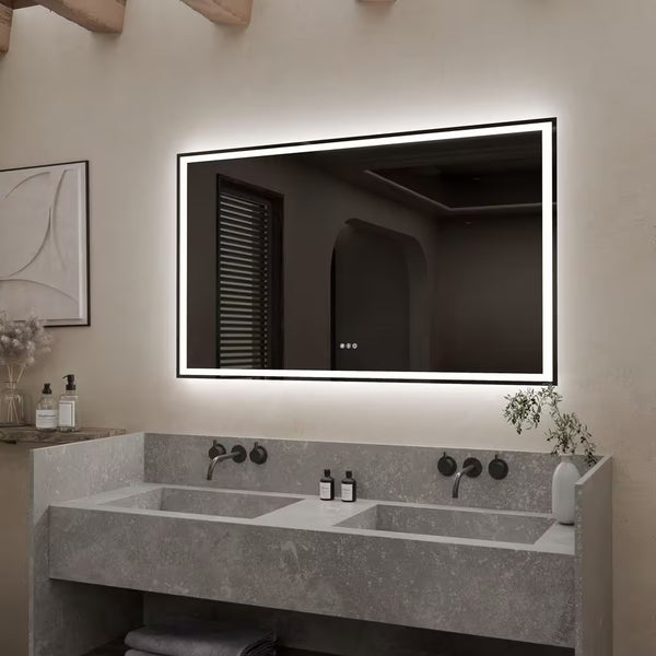 48 In. W X 36 In. H Rectangular Frameless Anti-Fog Dimmable Wall Bathroom Vanity Mirror with Backlit and Front Lit
