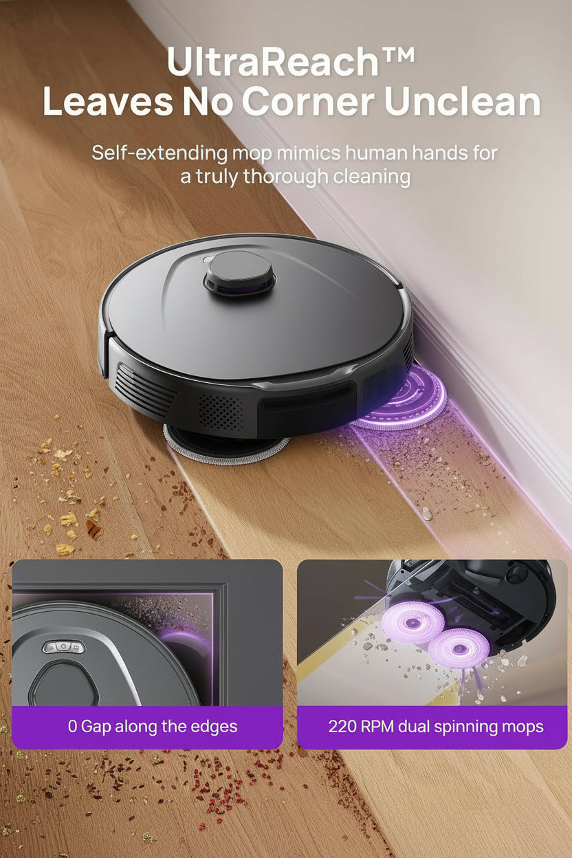 P10 Ultra Robot Vacuum and Mop Combo, 18,000 Pa Suction, Self-Emptying, Auto-Extending Edge Mopping, 140℉ Hot-Water Self-Cleaning, Lidar Navigation, Automatic Tanglecut for Pet Hair, 4 Carpet Modes