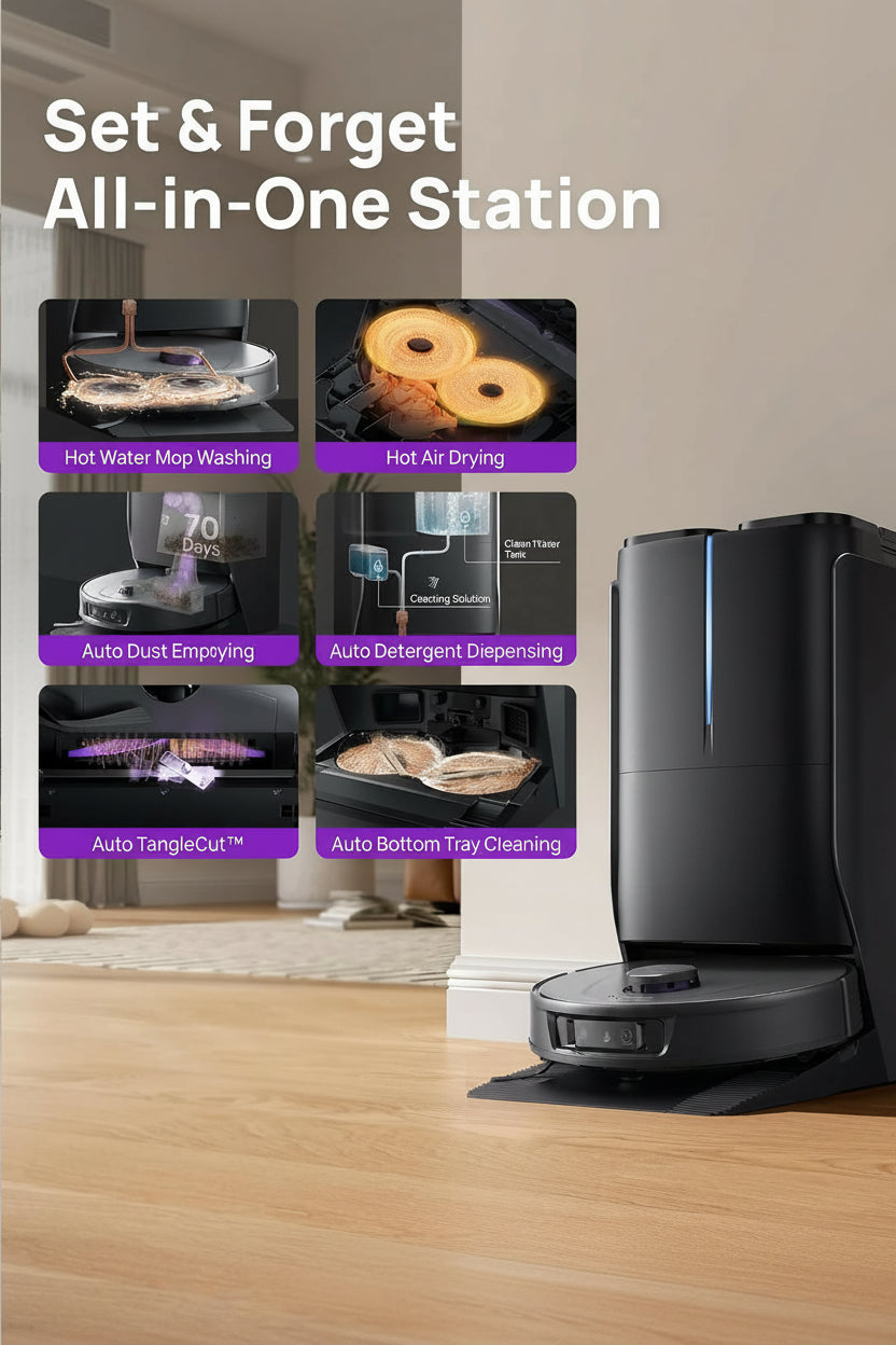 P10 Ultra Robot Vacuum and Mop Combo, 18,000 Pa Suction, Self-Emptying, Auto-Extending Edge Mopping, 140℉ Hot-Water Self-Cleaning, Lidar Navigation, Automatic Tanglecut for Pet Hair, 4 Carpet Modes