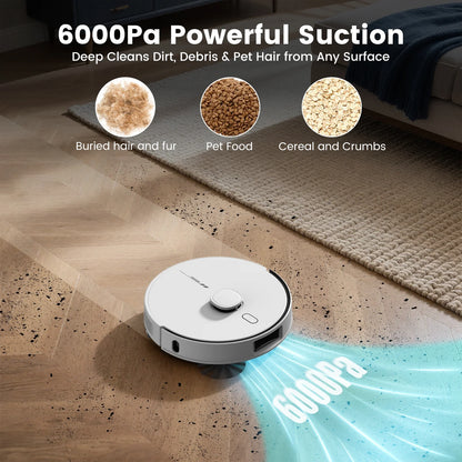 L60+ Self-Empty Robot Vacuum and Mop Cleaner with Ultrasonic Carpet Detection,6000Pa Suction,Laser Obstacle Avoidance,240Min Long Runtime
